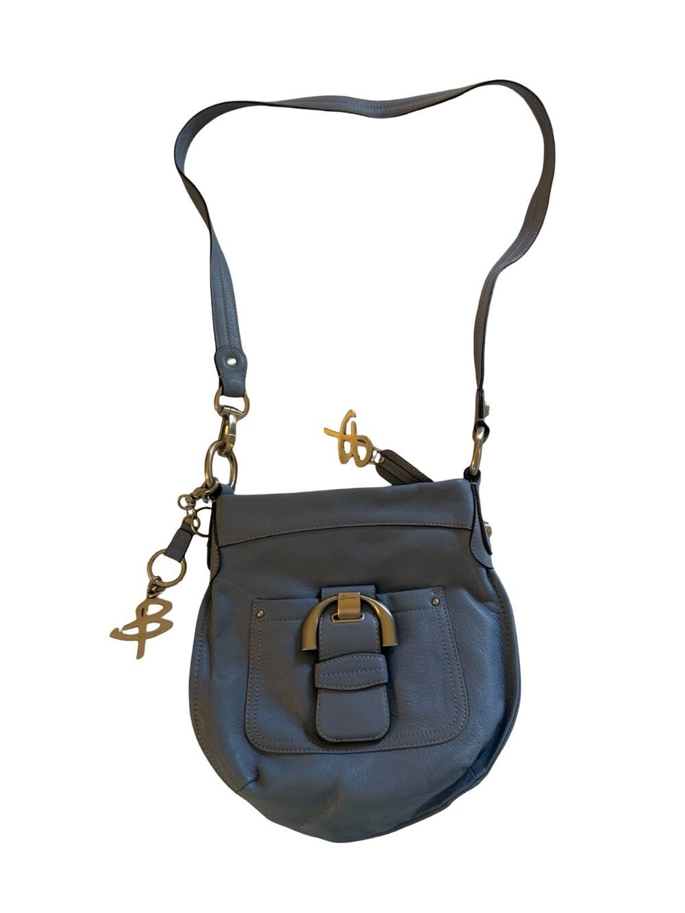 B Makowski Purse Blue Leather Crossbody Silver Hardware Pockets Zip Close Classi